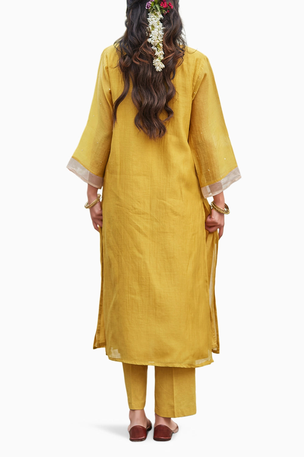 Tissue Detailing ochre chanderi Kurta Set