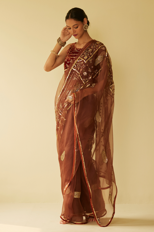 Brown Meera Saree With Blouse