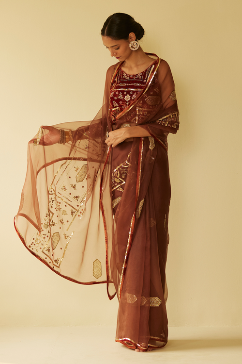 Brown Meera Saree With Blouse