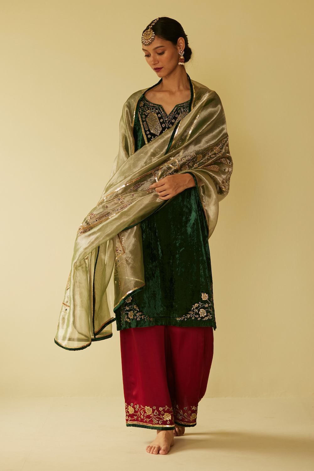 Green Meera Tissue Dupatta