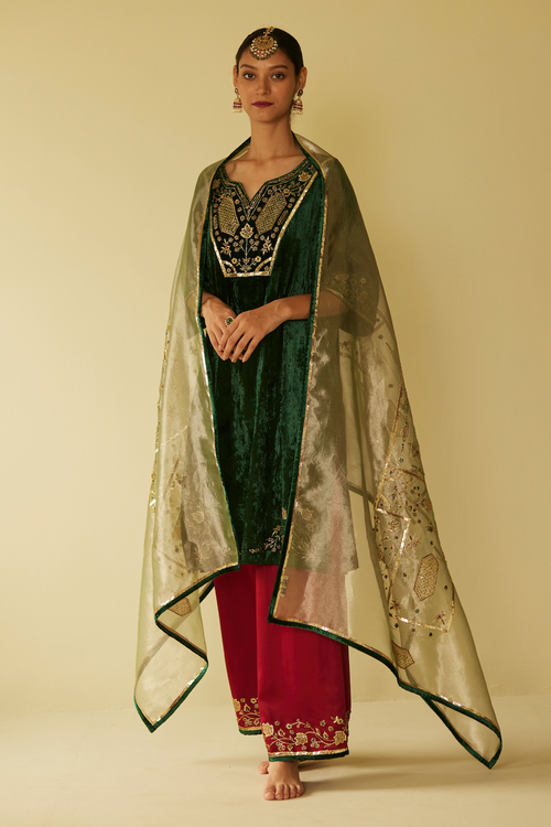 Green Meera Tissue Dupatta