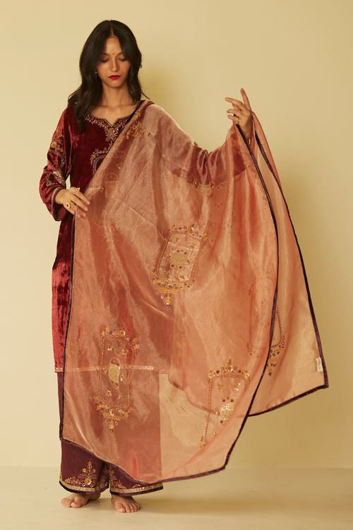 Peach Dareecha Tissue Dupatta