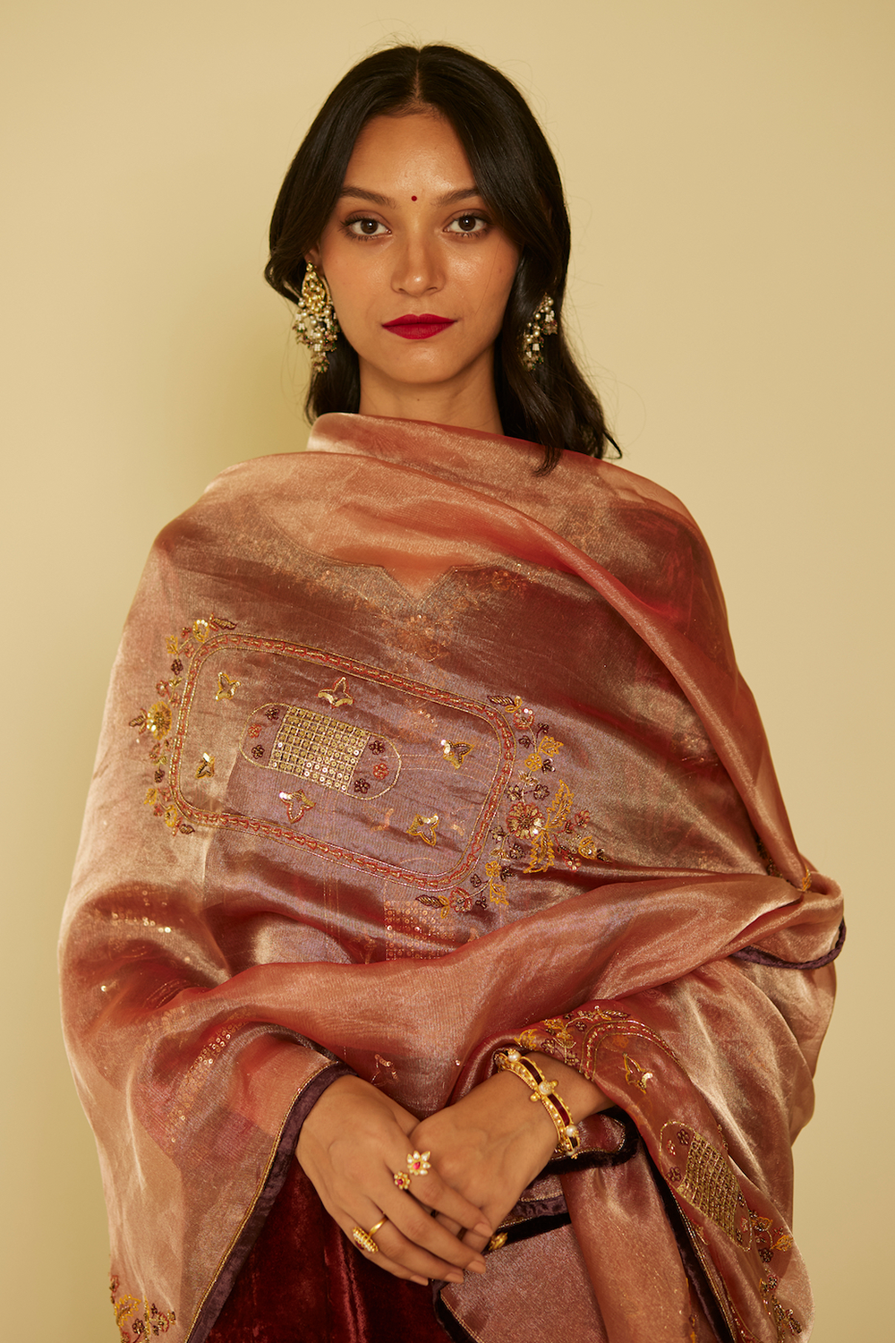 Peach Dareecha Tissue Dupatta