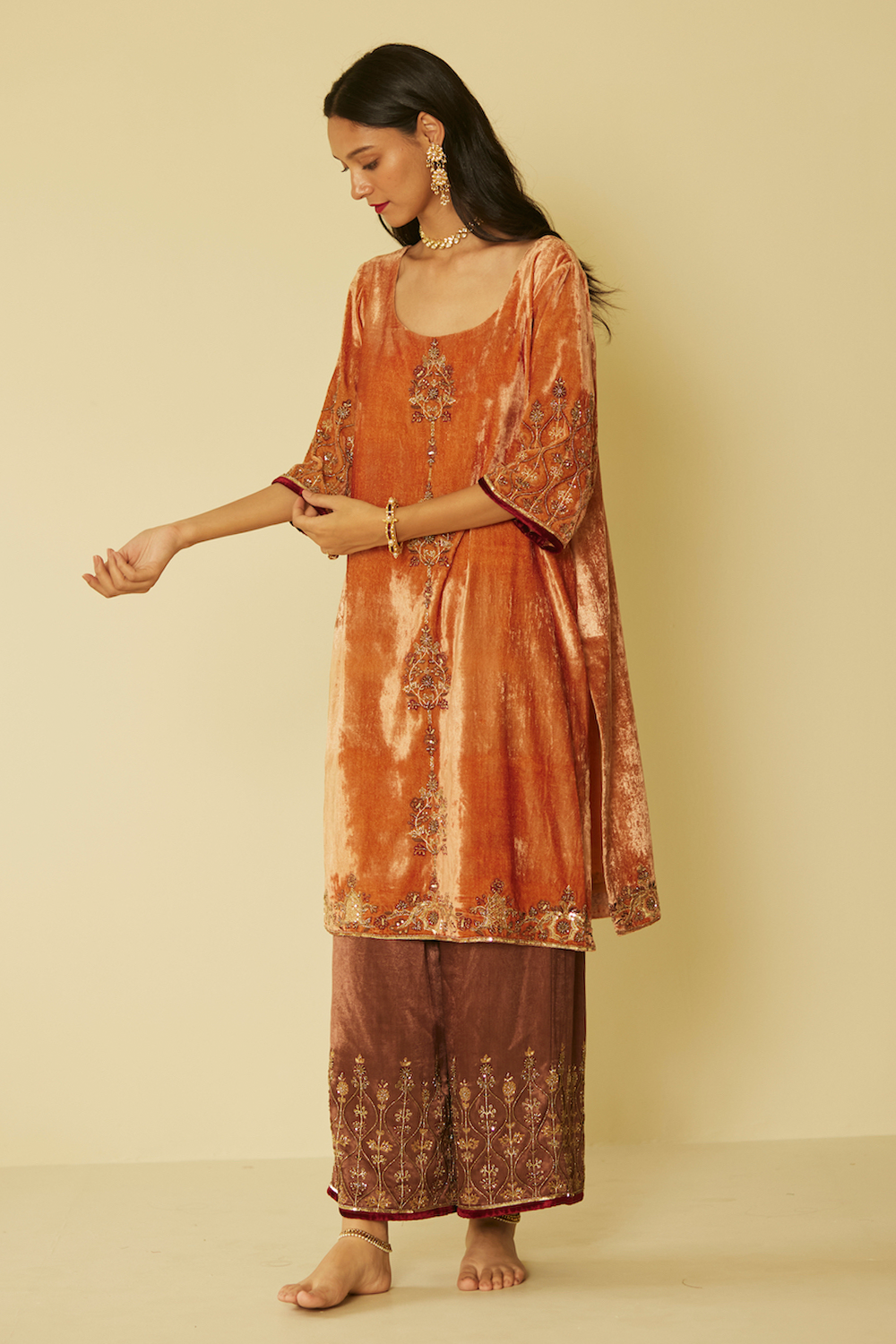 Peach Bageecha Kurta Set