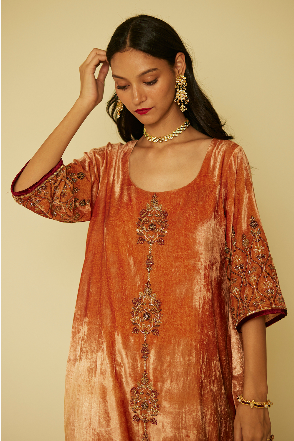 Peach Bageecha Kurta Set