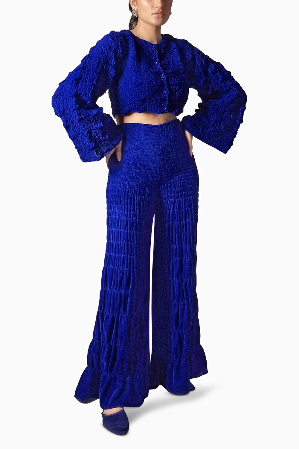 Blue Velvet Scaled Smocking Pants