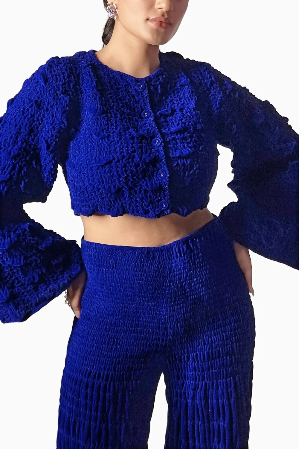 Blue Velvet Celosia Smocking Jacket