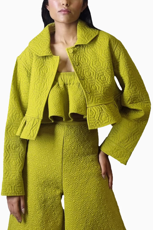Chartreuse Quilted Hexagon Crop Jacket