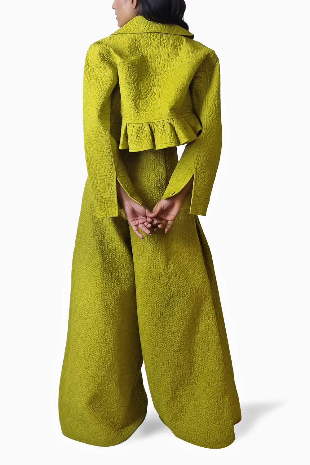 Chartreuse Quilted Hexagon Crop Jacket