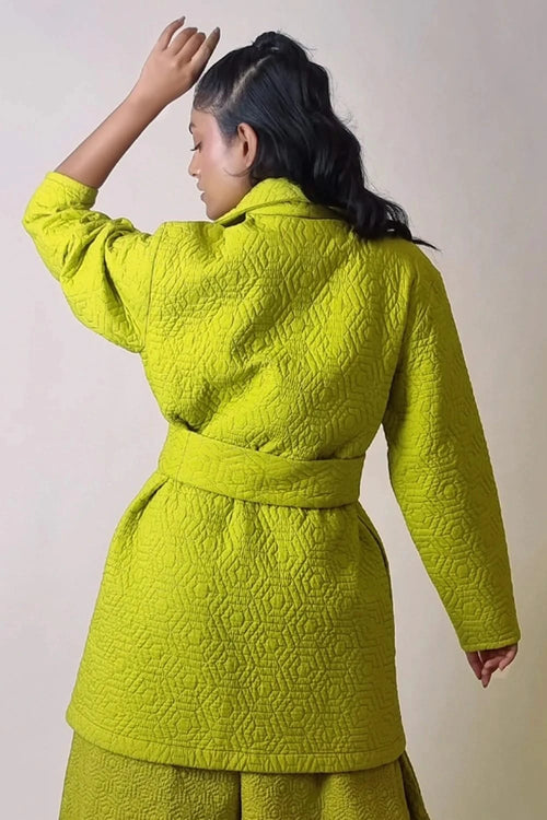 Chartreuse Long Quilted Coat Jacket