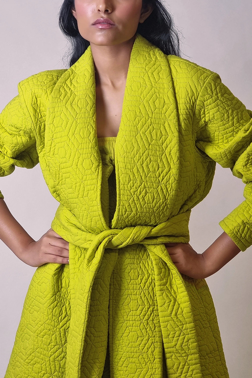 Chartreuse Long Quilted Coat Jacket