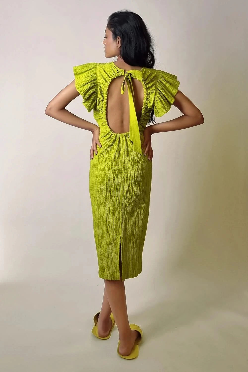 Chartreuse Ripple Cotton Dress