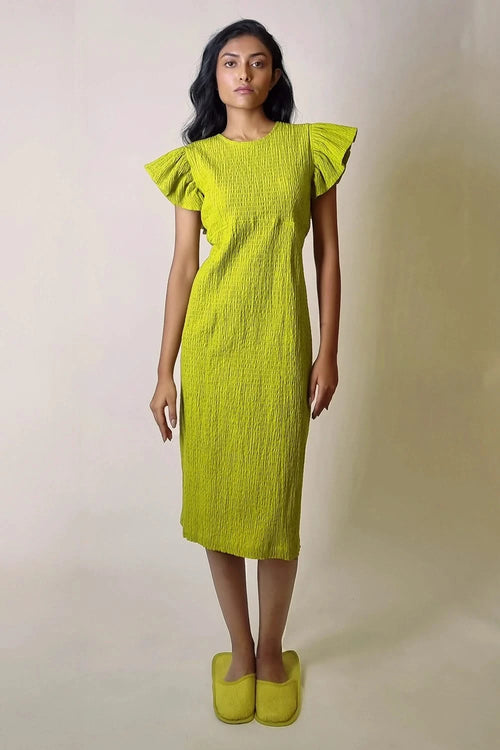 Chartreuse Ripple Cotton Dress
