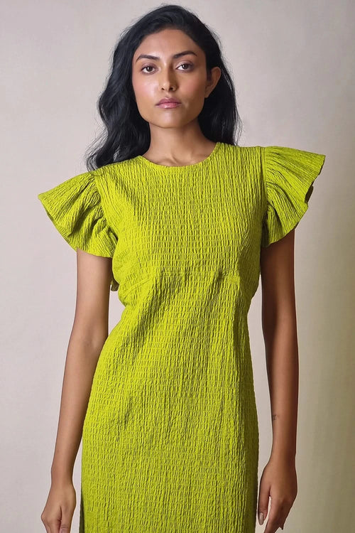 Chartreuse Ripple Cotton Dress