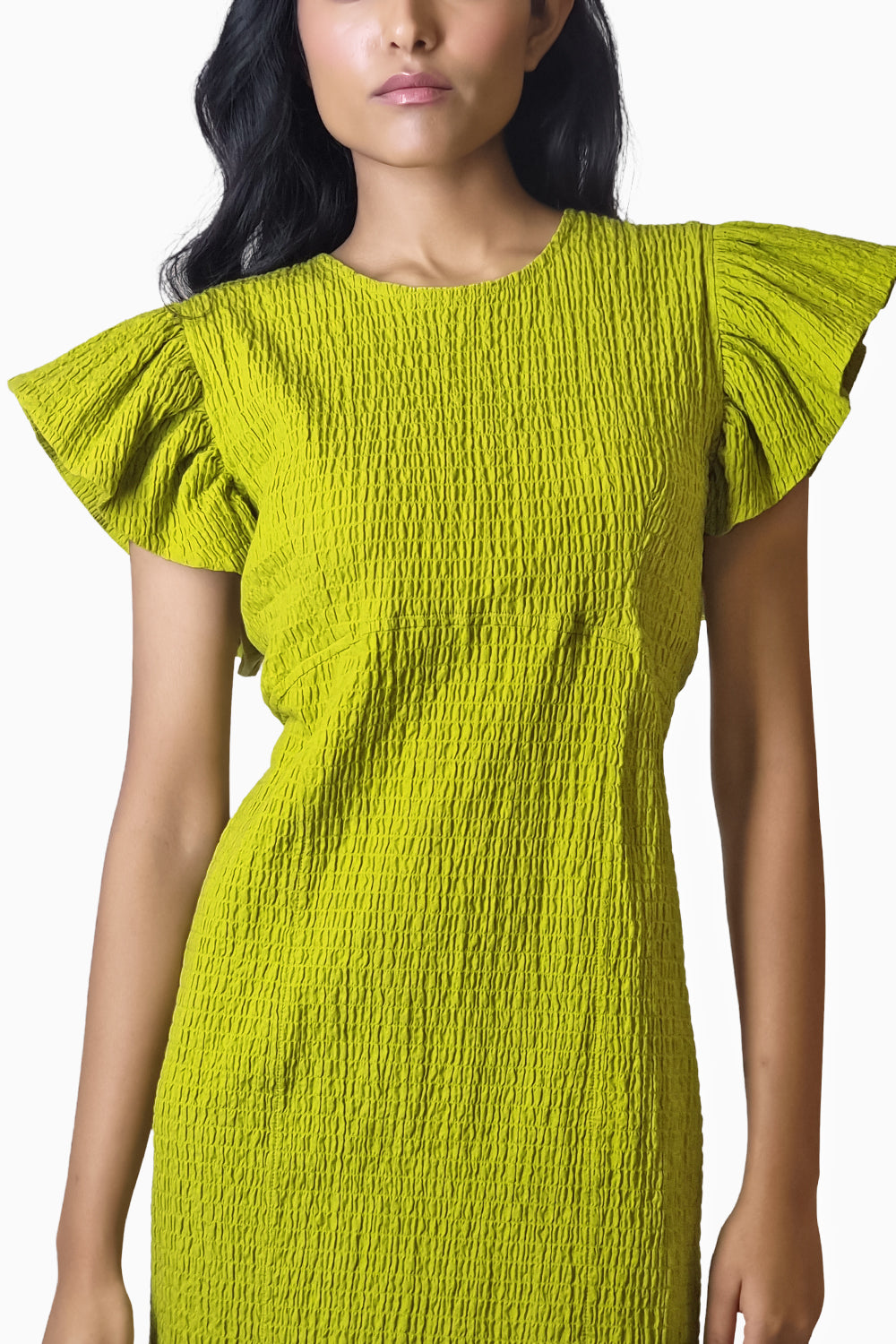 Chartreuse Ripple Cotton Dress