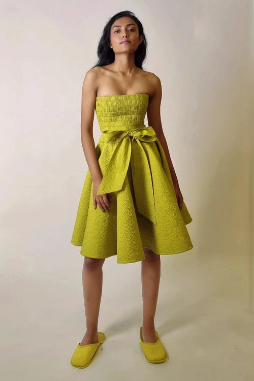 Quilted Midi Skirt with Adjustable Bow Drawstring