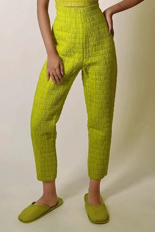 Chartreuse Smocked Straight Pants