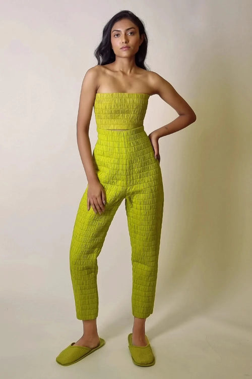 Chartreuse Boneless Corset Top and Straight Pants
