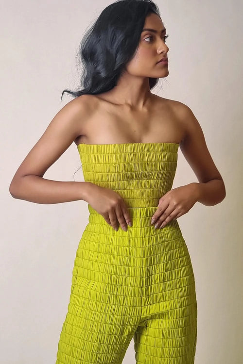 Chartreuse Boneless Corset Top and Straight Pants