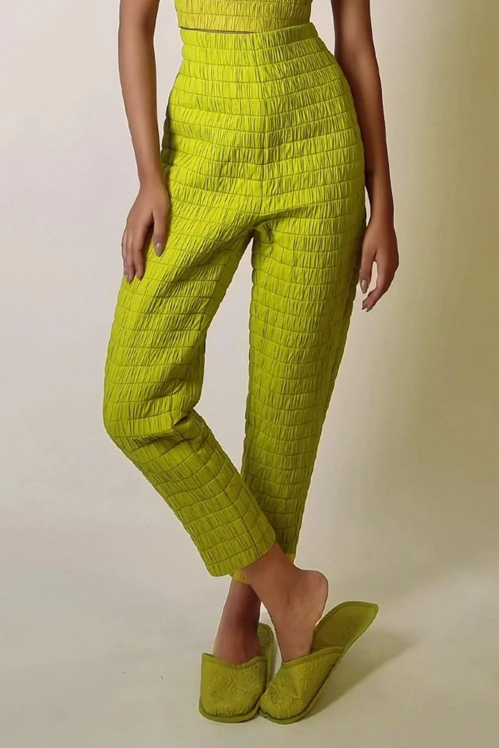 Chartreuse Smocked Straight Pants