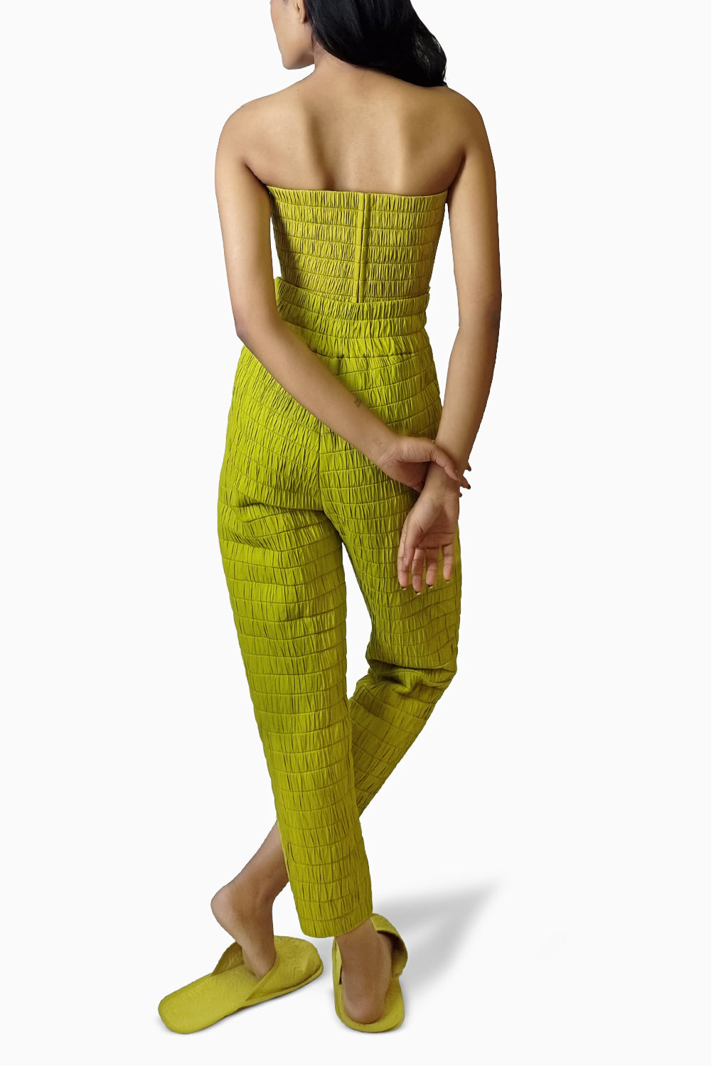 Chartreuse Boneless Corset Top and Straight Pants