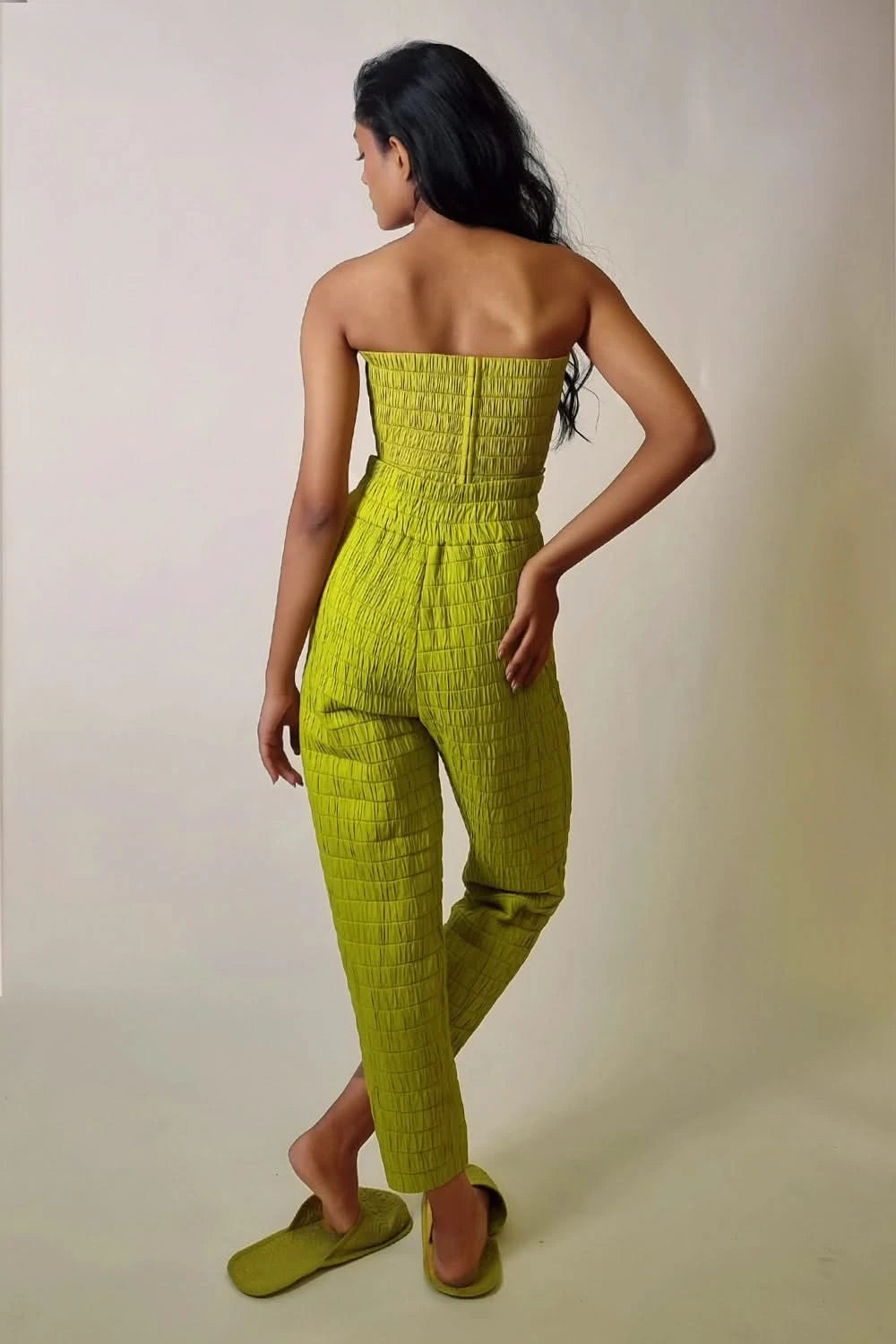 Chartreuse Boneless Corset Top and Straight Pants