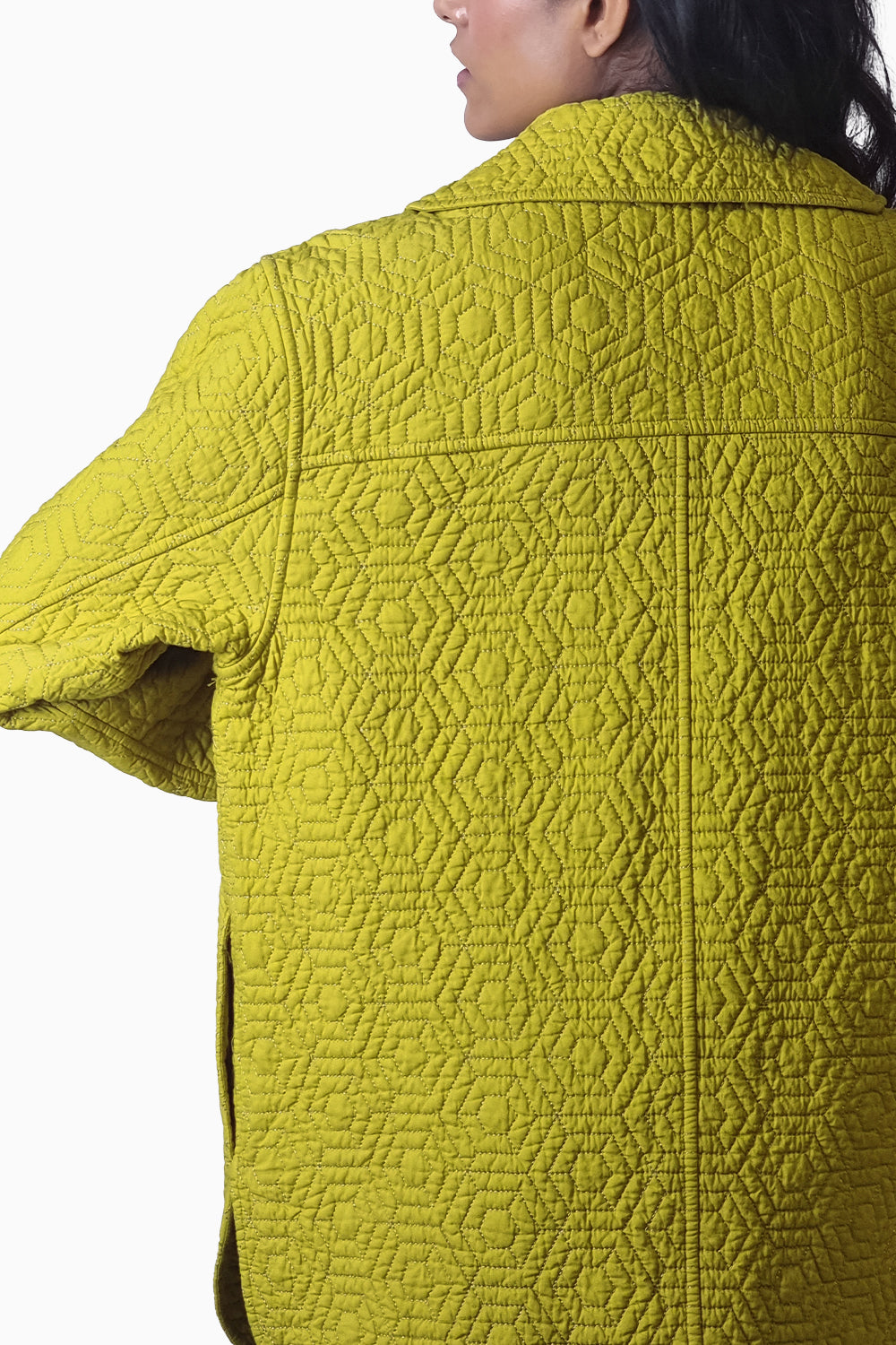 Chartreuse Quilted Hexagon Long Jacket