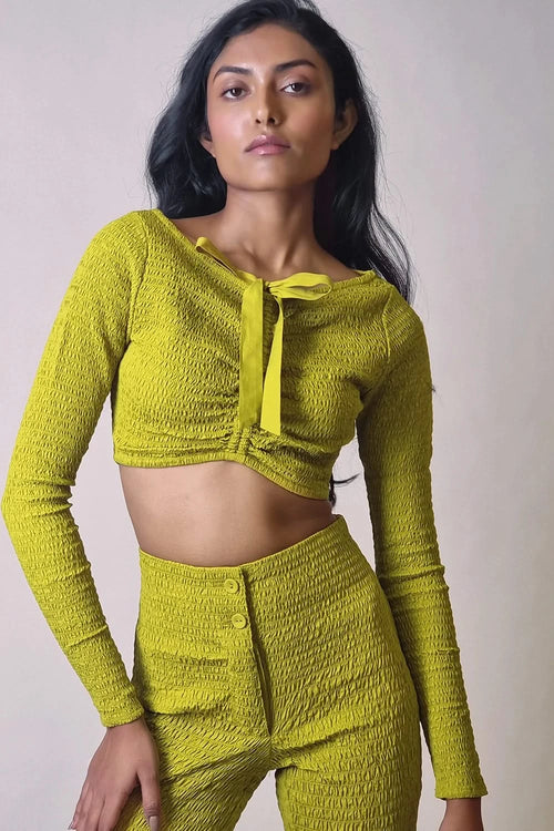 Chartreuse Smocked Reversible Crop Top