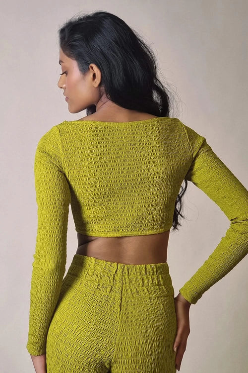 Chartreuse Smocked Reversible Crop Top