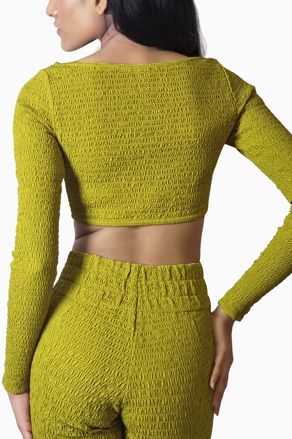 Chartreuse Smocked Reversible Crop Top