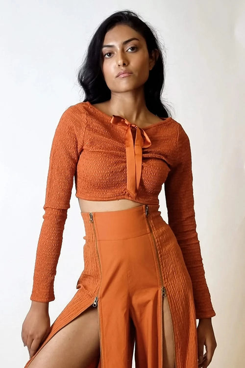 Terracotta Smocked Reversible Crop Top