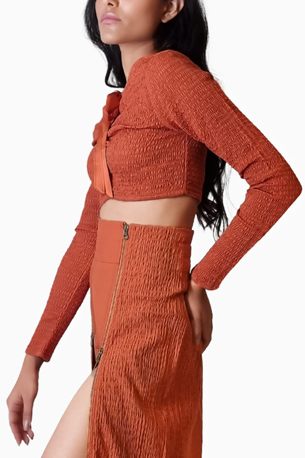 Terracotta Smocked Reversible Crop Top