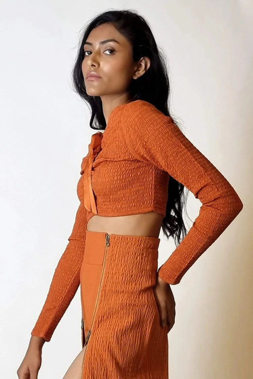 Terracotta Smocked Reversible Crop Top