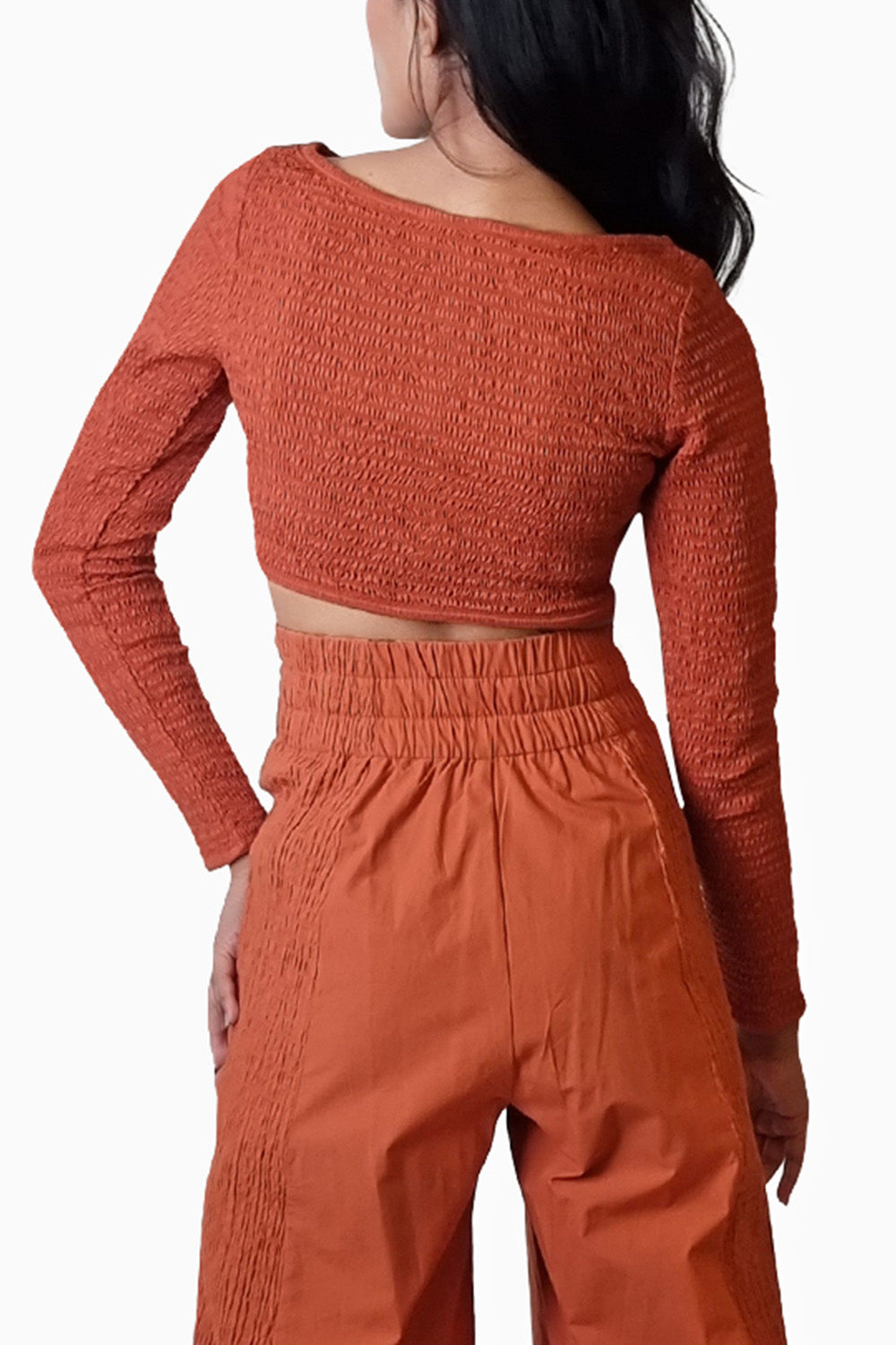 Terracotta Smocked Reversible Crop Top