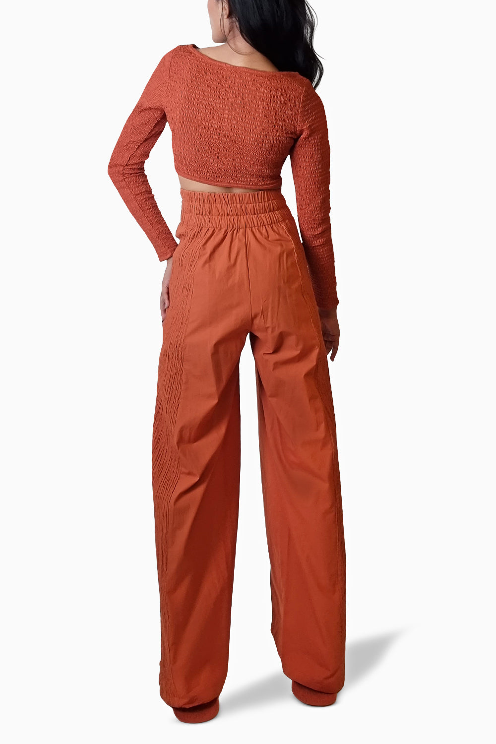 Terracotta Smocked Reversible Crop Top with Zip-up Pants