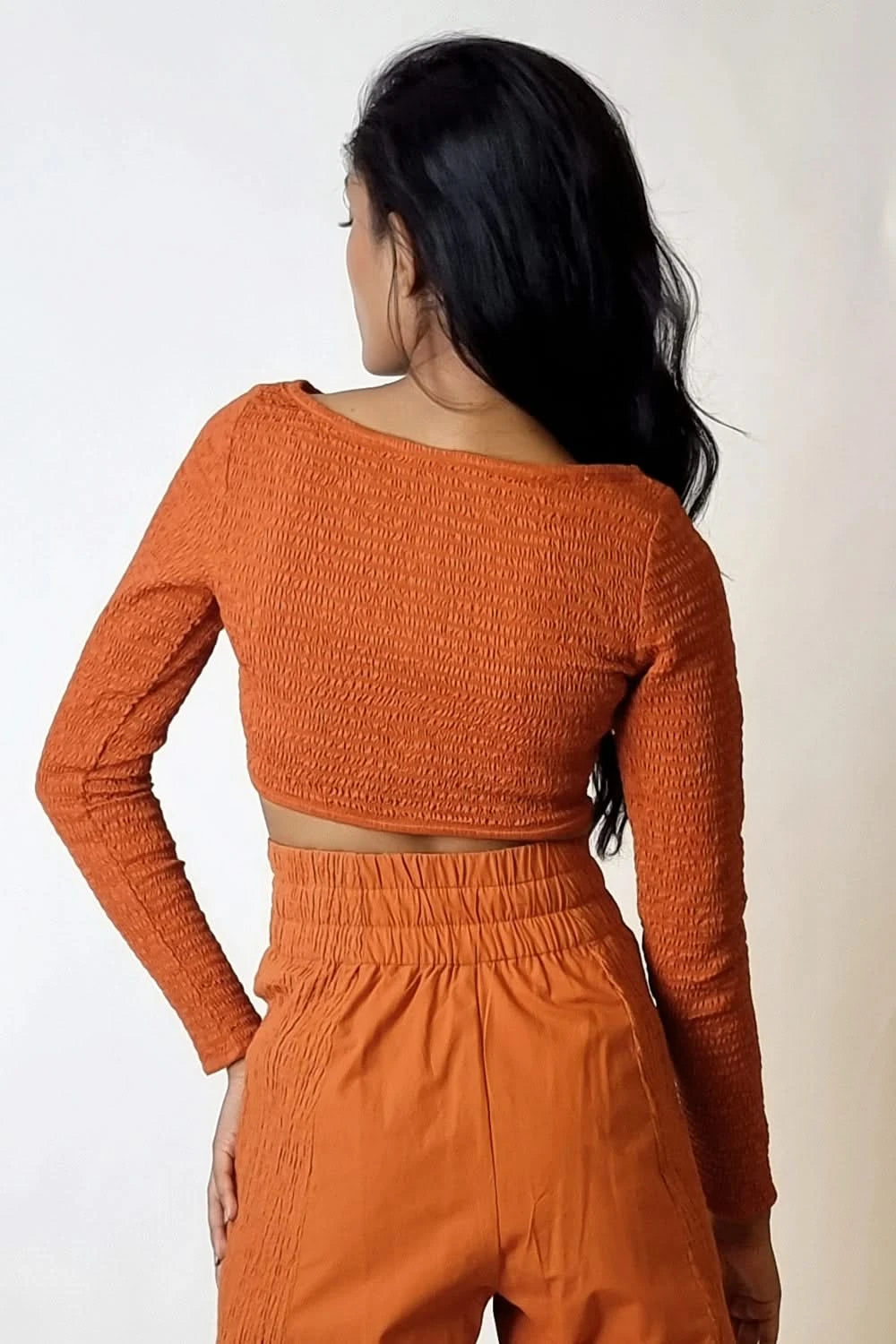 Terracotta Smocked Reversible Crop Top