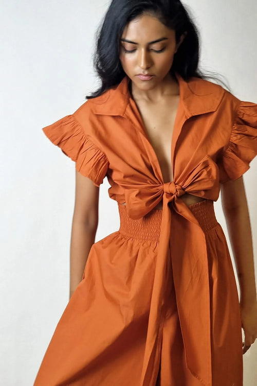 Terracotta Ripple Bow Jumpsuit