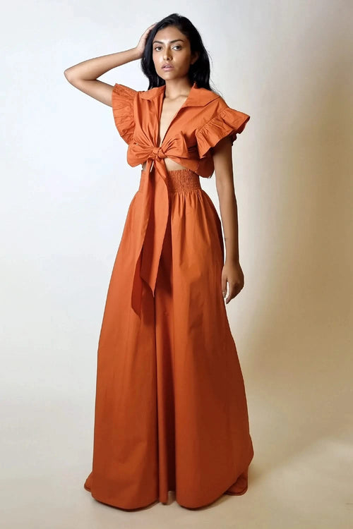 Terracotta Ripple Bow Jumpsuit