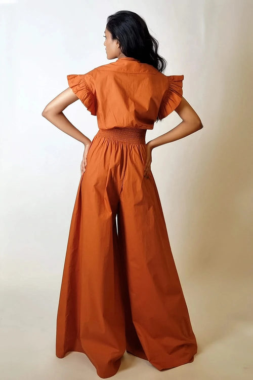 Terracotta Ripple Bow Jumpsuit
