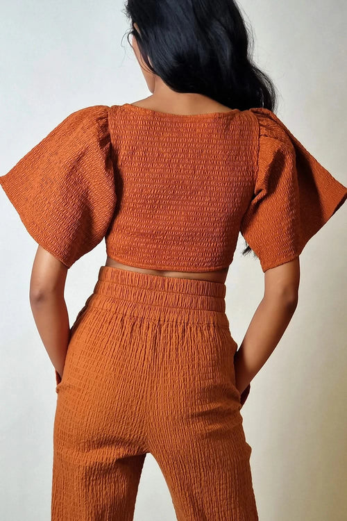 Terracotta Smocked Crop Bow Top