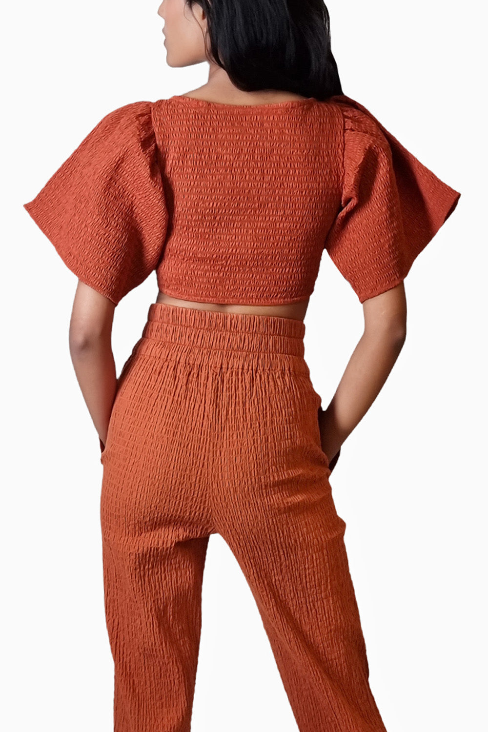 Terracotta Smocked Crop Bow Top