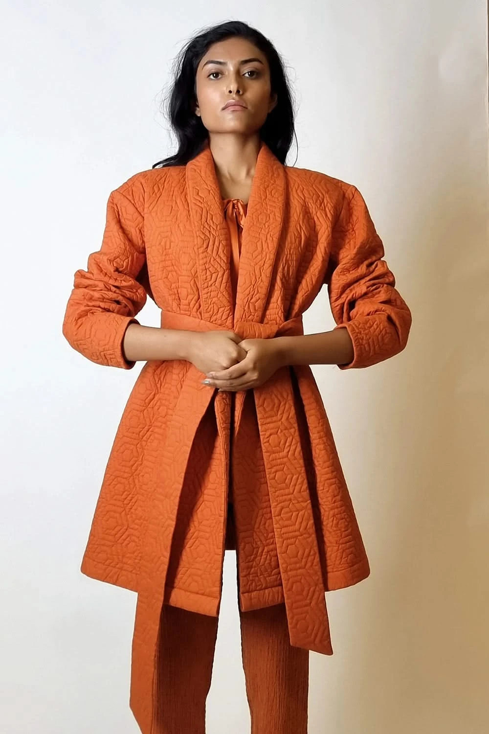 Terracotta Long Quilted Coat Jacket