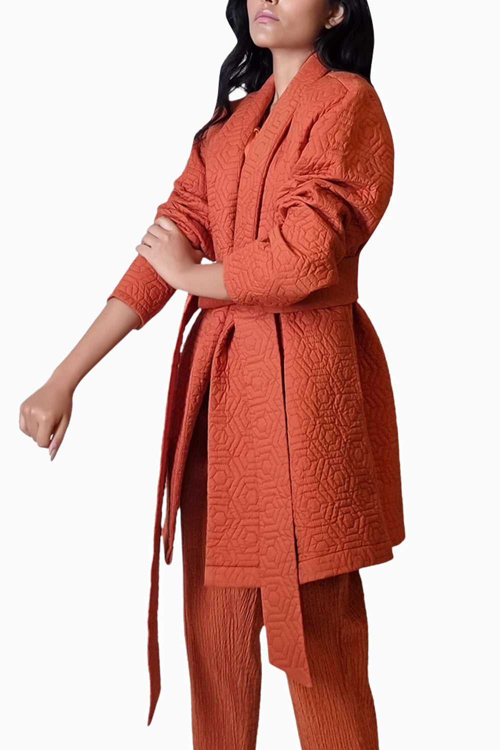 Terracotta Long Quilted Coat Jacket