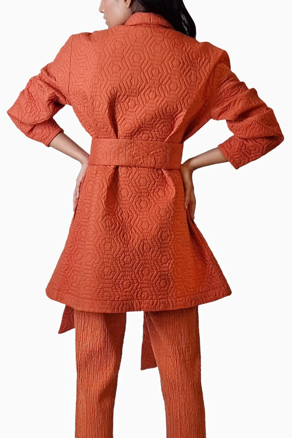 Terracotta Long Quilted Coat Jacket