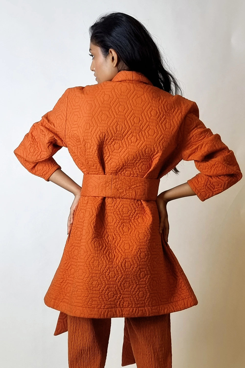 Terracotta Long Quilted Coat Jacket