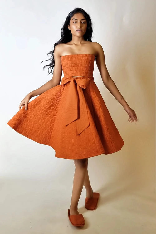 Terracotta Embroidered Quilted Skirt