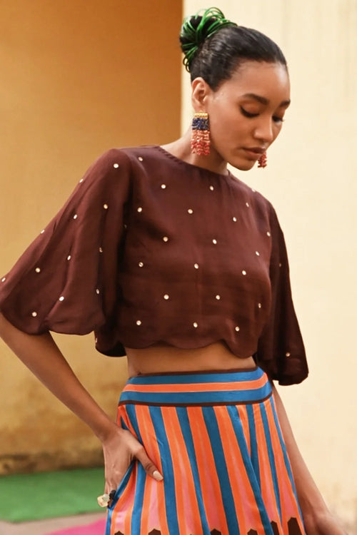 Brown Pink Kilim Lehenga Set