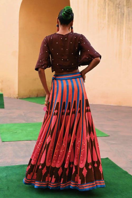 Brown Pink Kilim Lehenga Set
