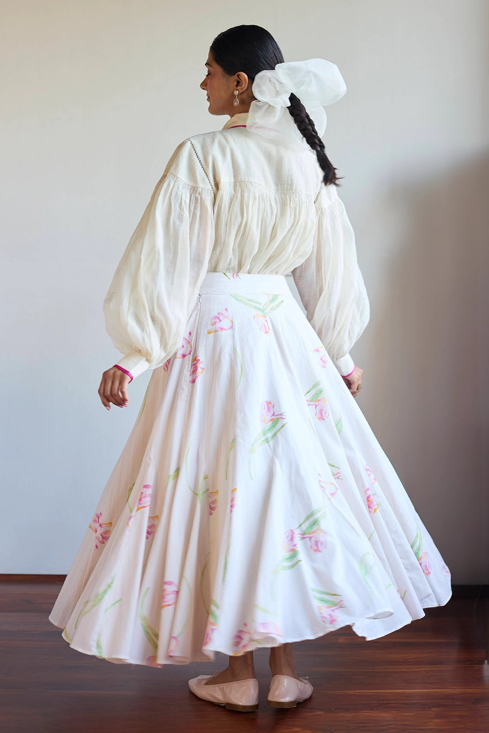 Ivory Smocking Shirt with Tulip Ivory Skirt