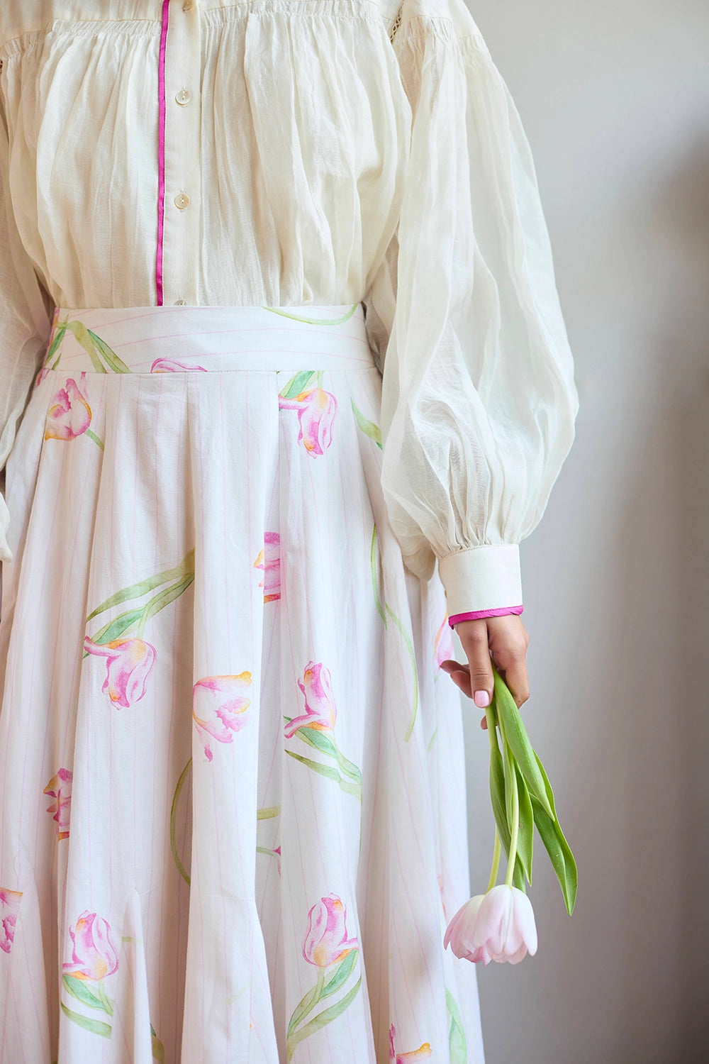 Ivory Smocking Shirt with Tulip Ivory Skirt